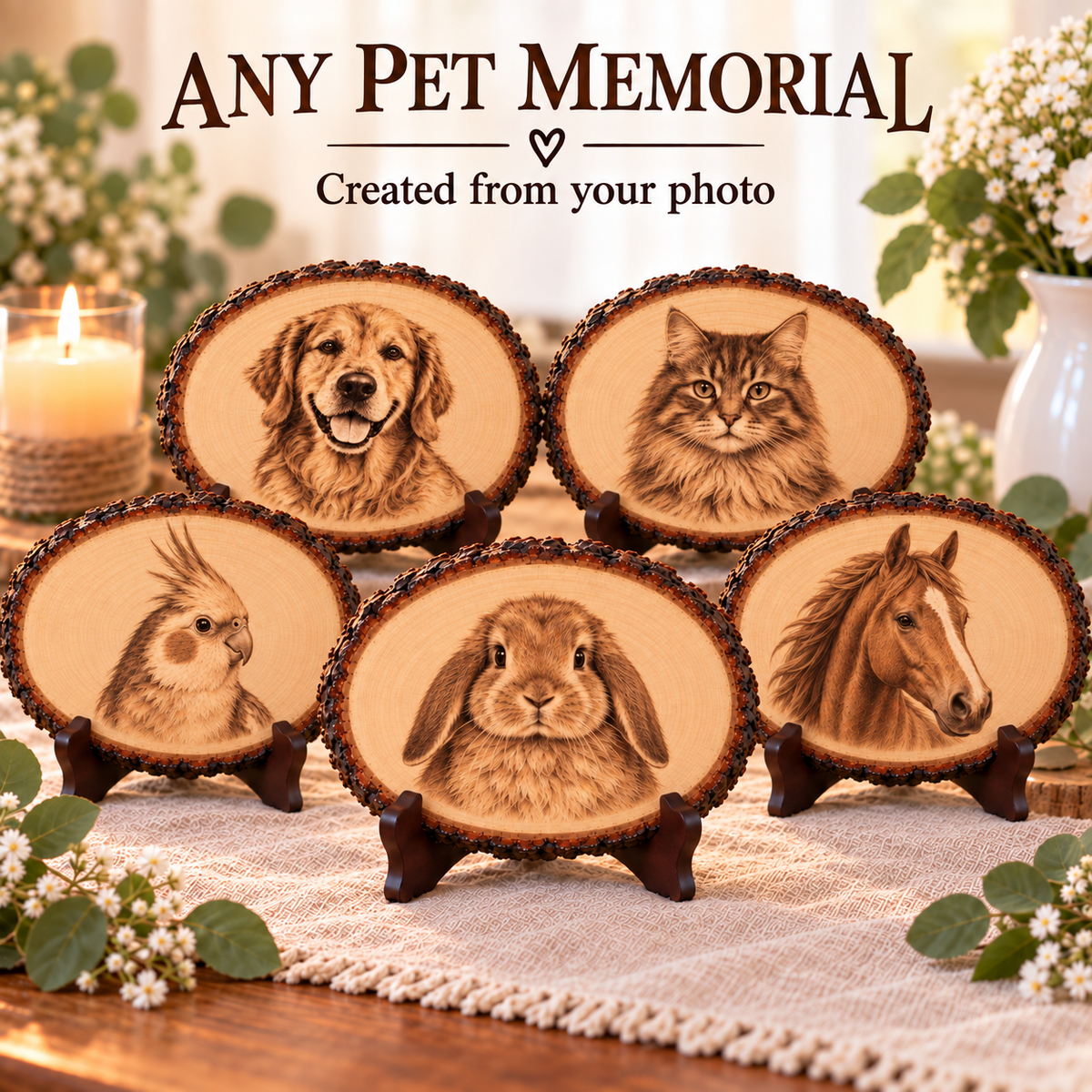 Personalized Pet Memorial Wood Plaque | Any Animal Portrait
