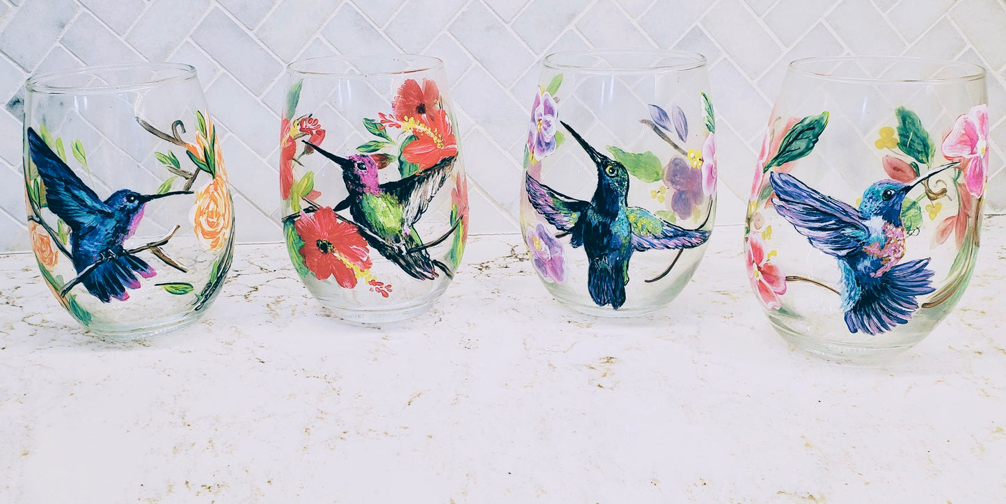 Hummingbird Stemless Wine Glasses