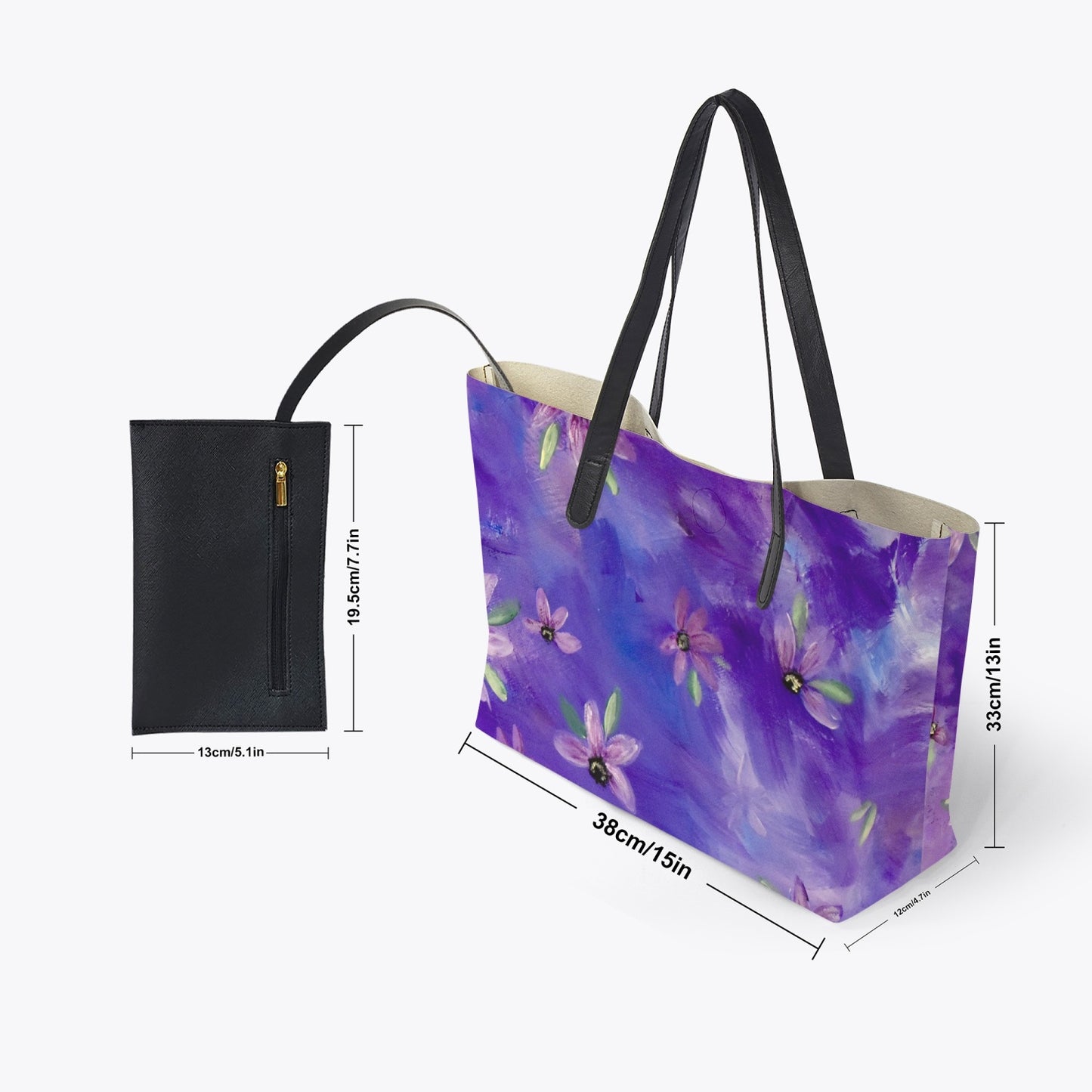 Purple Sunflower Tote Bag With Black Handles