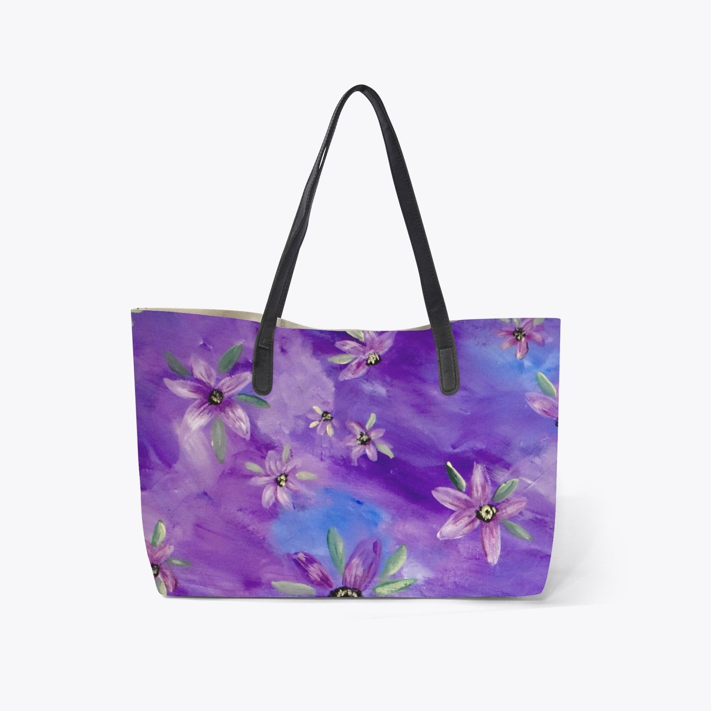 Purple Sunflower Tote Bag With Black Handles