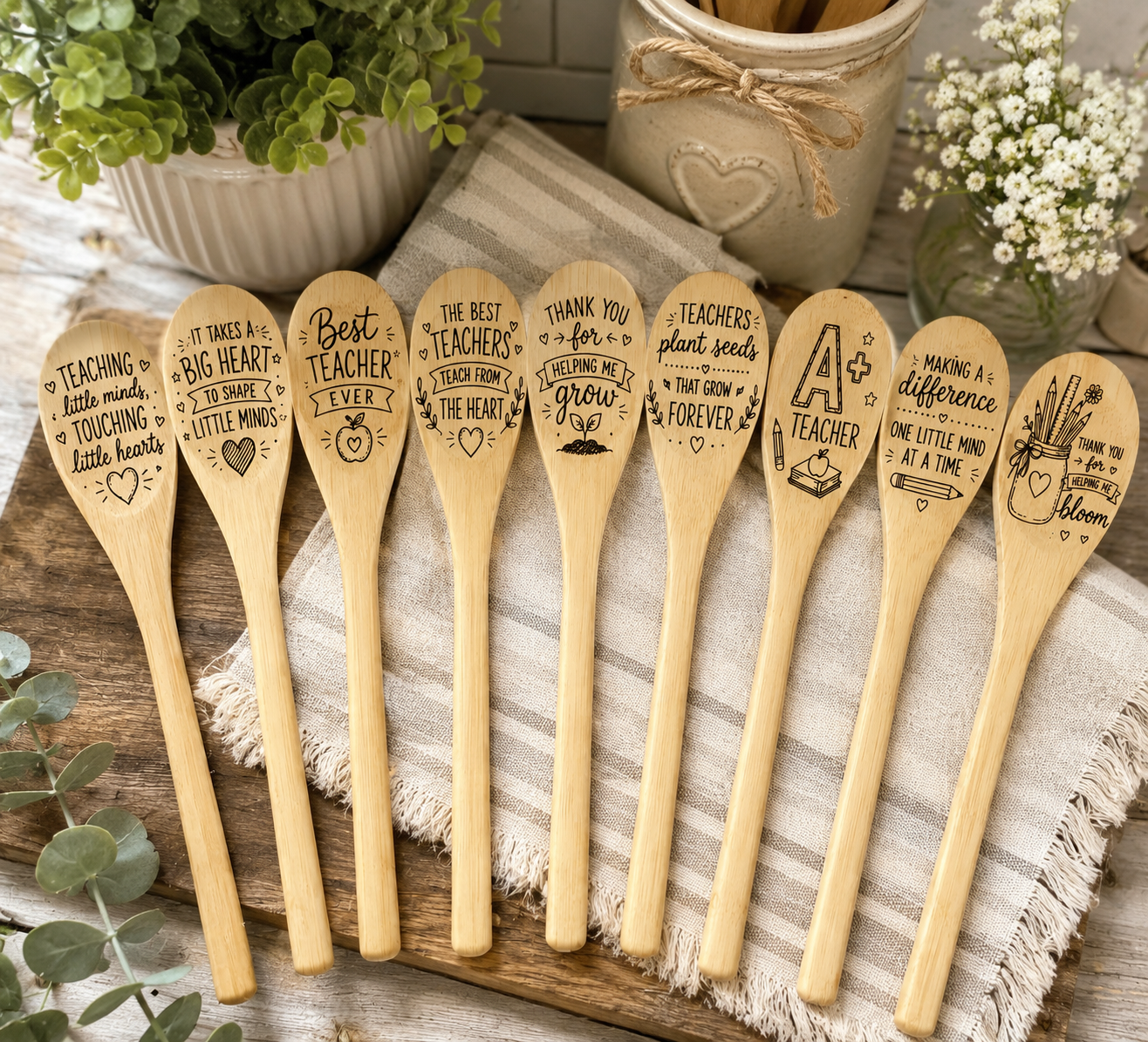 Personalized Teacher Wooden Spoon Gift – Laser Engraved Teacher Appreciation Kitchen Spoon – Choose Your Design