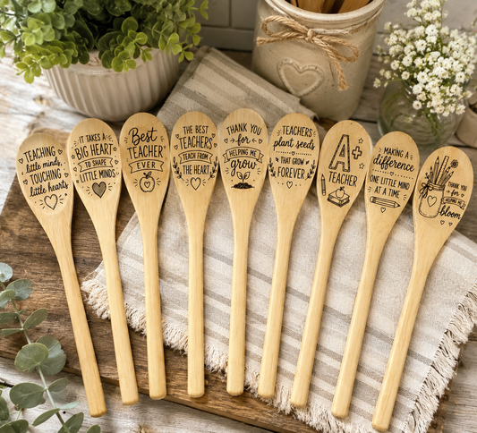 Personalized Teacher Wooden Spoon Gift – Laser Engraved Teacher Appreciation Kitchen Spoon – Choose Your Design