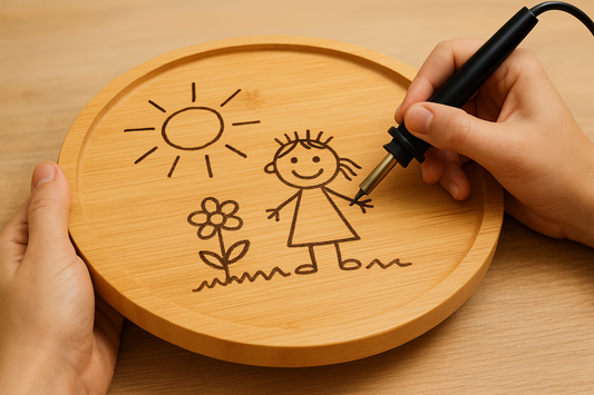 Children's Drawing Keepsake Wooden Bamboo Lazy Susan Wood Burning Class