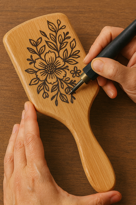 Wooden Bamboo Hair Brush Wood Burning Class