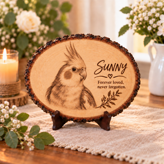 Personalized Bird Memorial Wood Plaque | Custom Pet Portrait