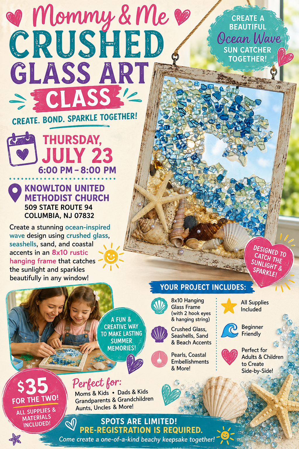 🌊 Crushed Glass Ocean Wave Art Class | Adults, Kids & Families Welcome July 23nd 2026