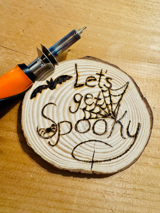 Let’s Get Spooky Wood Burned Halloween Sign | Handmade Rustic Décor