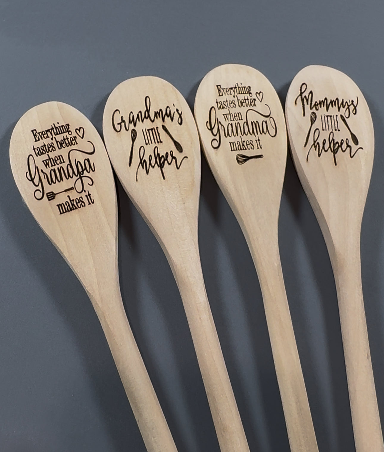 Grandma’s Grandpa’s Mom’s Little Helper Wooden Engraved Spoons