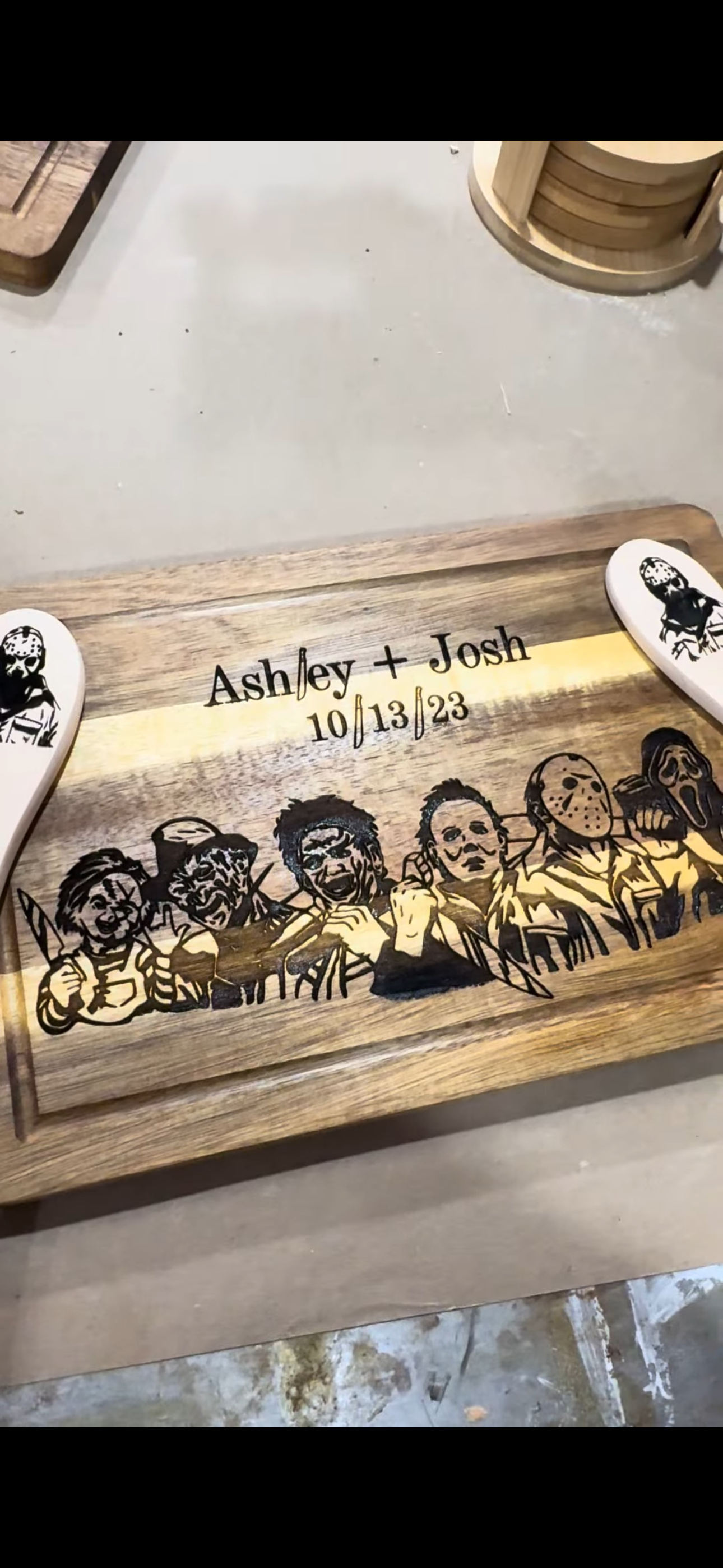 Horror Movie Character Engraved Bamboo Cutting Board | Personalized Halloween Kitchen Decor | Horror Fan Gift
