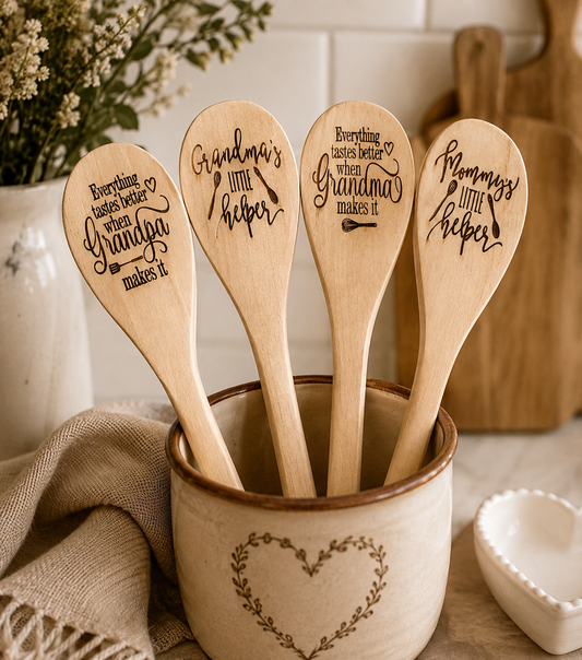 Grandma’s Grandpa’s Mom’s Little Helper Wooden Engraved Spoons