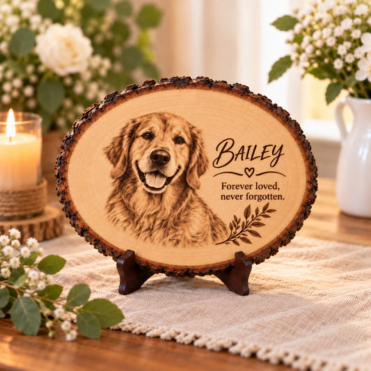 Personalized Dog Memorial Portrait on Live-Edge Wood | Pet Loss Sympathy Gift