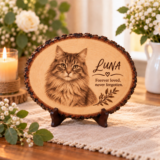 Personalized Cat Memorial Wood Plaque | Custom Pet Portrait