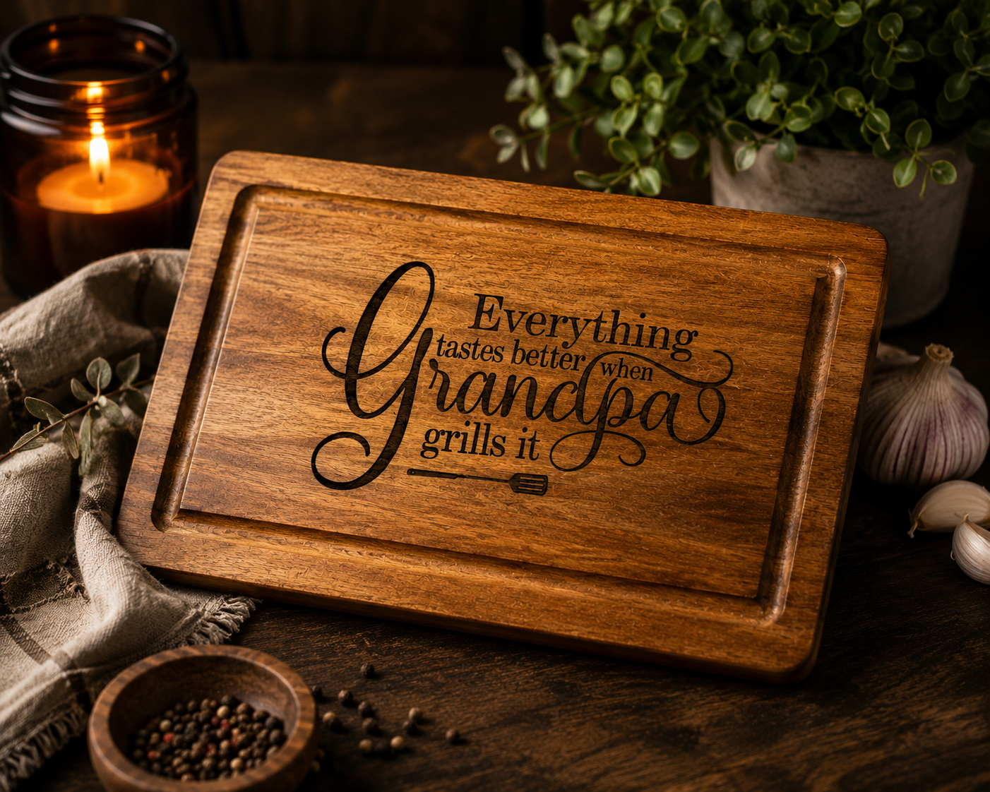 Personalized Grandpa Grilling Cutting Board – Everything Tastes Better When Grandpa Grills It