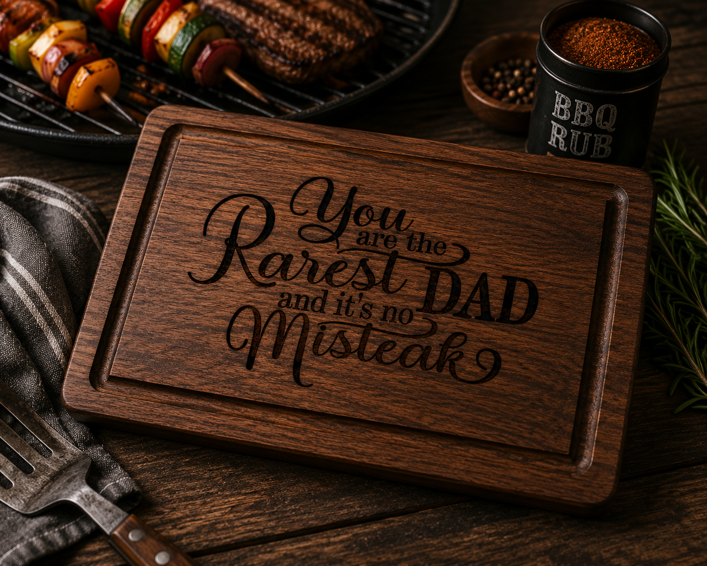 You Are the Rarest Dad and It’s No Missteak Cutting Board – Funny BBQ Gift for Dad