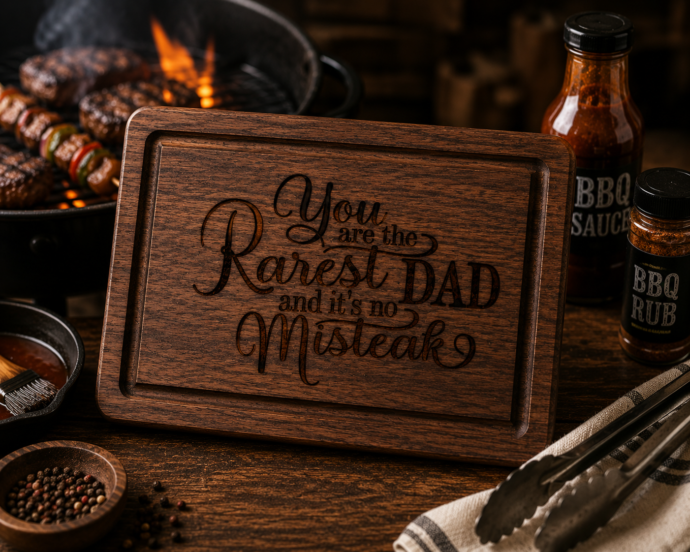 You Are the Rarest Dad and It’s No Missteak Cutting Board – Funny BBQ Gift for Dad