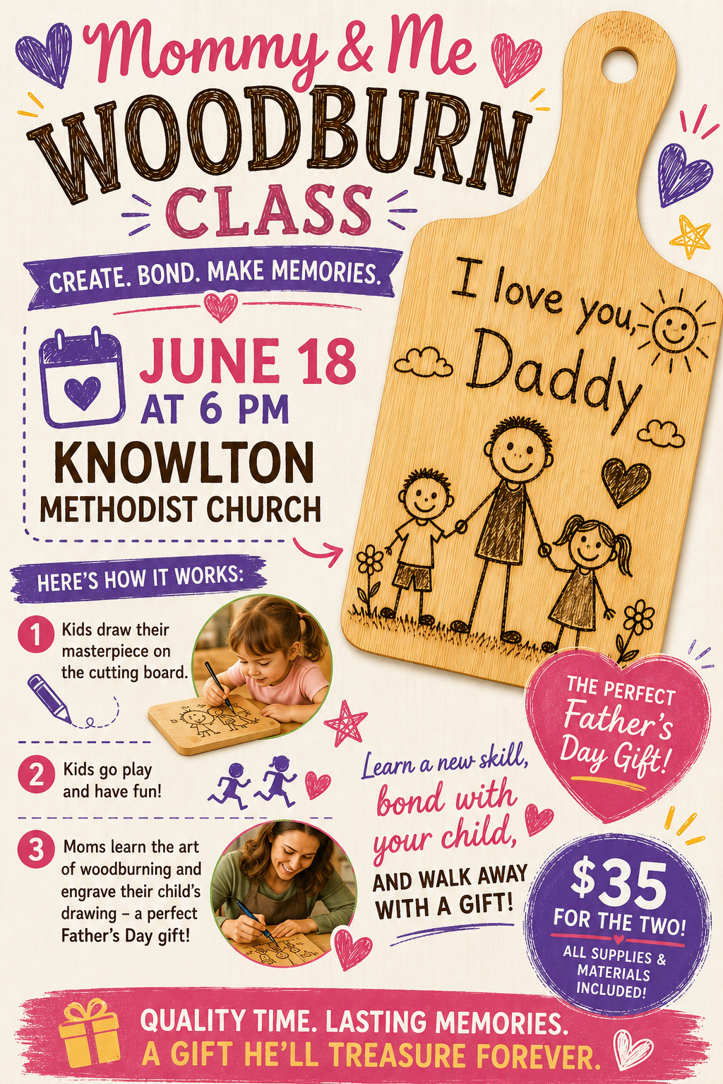 🔥✨ Mommy & Me Cutting Board  Wood Burning Class ✨🔥 June 18th 2026
