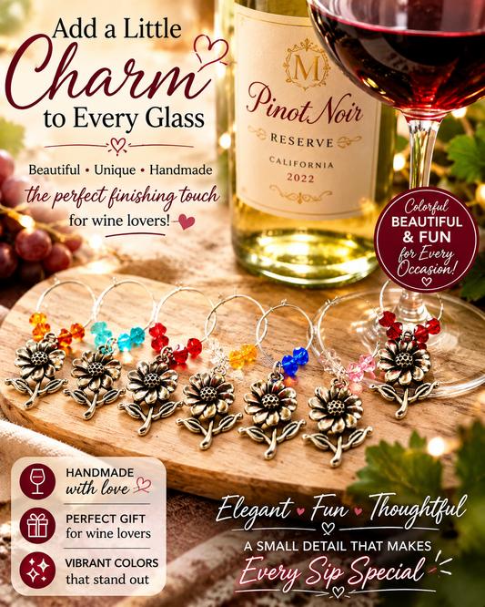 Sunflower Wine Glass Charms – Rustic Drink Markers for Parties, Weddings & Gifts