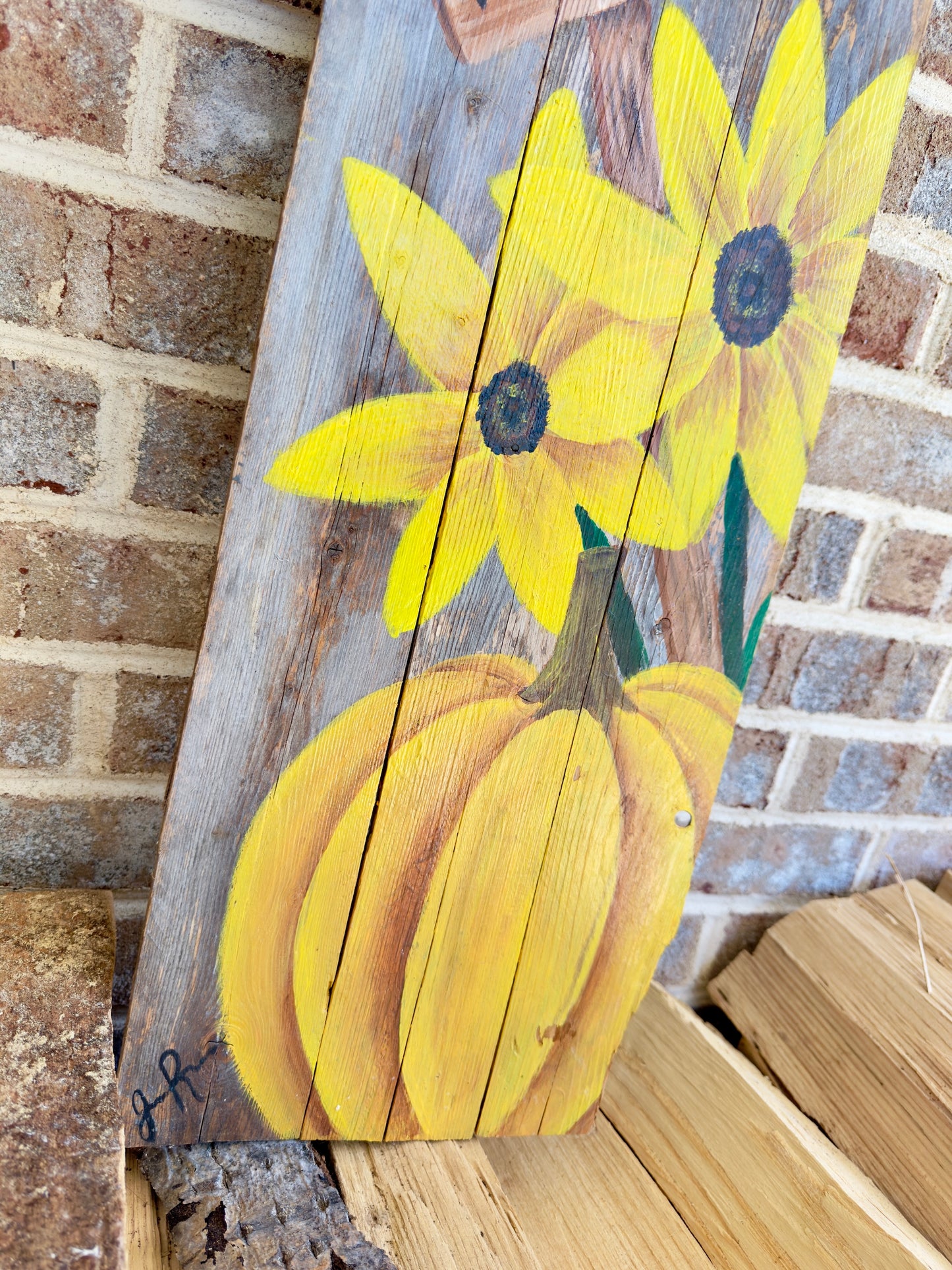Handmade Rustic Fall Welcome Sign | Reclaimed Wood Sunflower & Pumpkin Decor