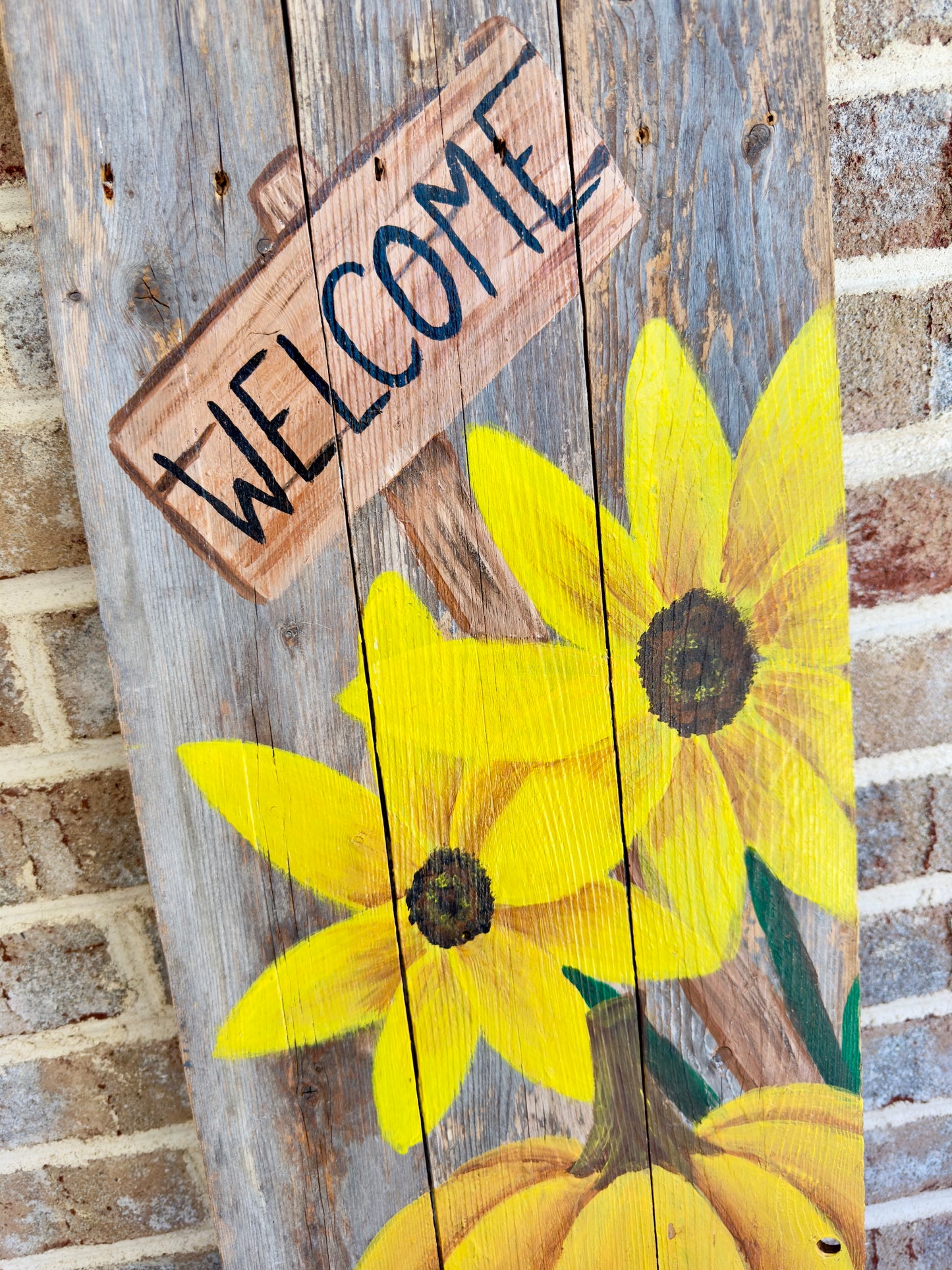 Handmade Rustic Fall Welcome Sign | Reclaimed Wood Sunflower & Pumpkin Decor