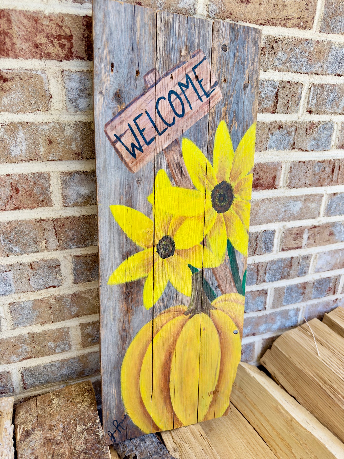 Handmade Rustic Fall Welcome Sign | Reclaimed Wood Sunflower & Pumpkin Decor