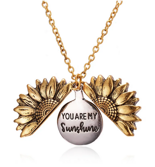 Vintage Open Locket Sunflower Necklace Engraved You Are My Sunshine Flower Floral Pendant Necklace Unique Party Jewelry Gifts