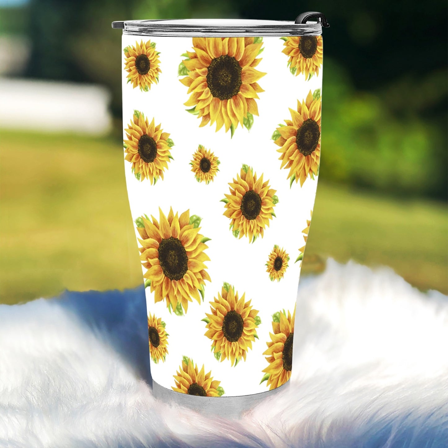 White Sunflower 30oz Curved Shiny Tumbler