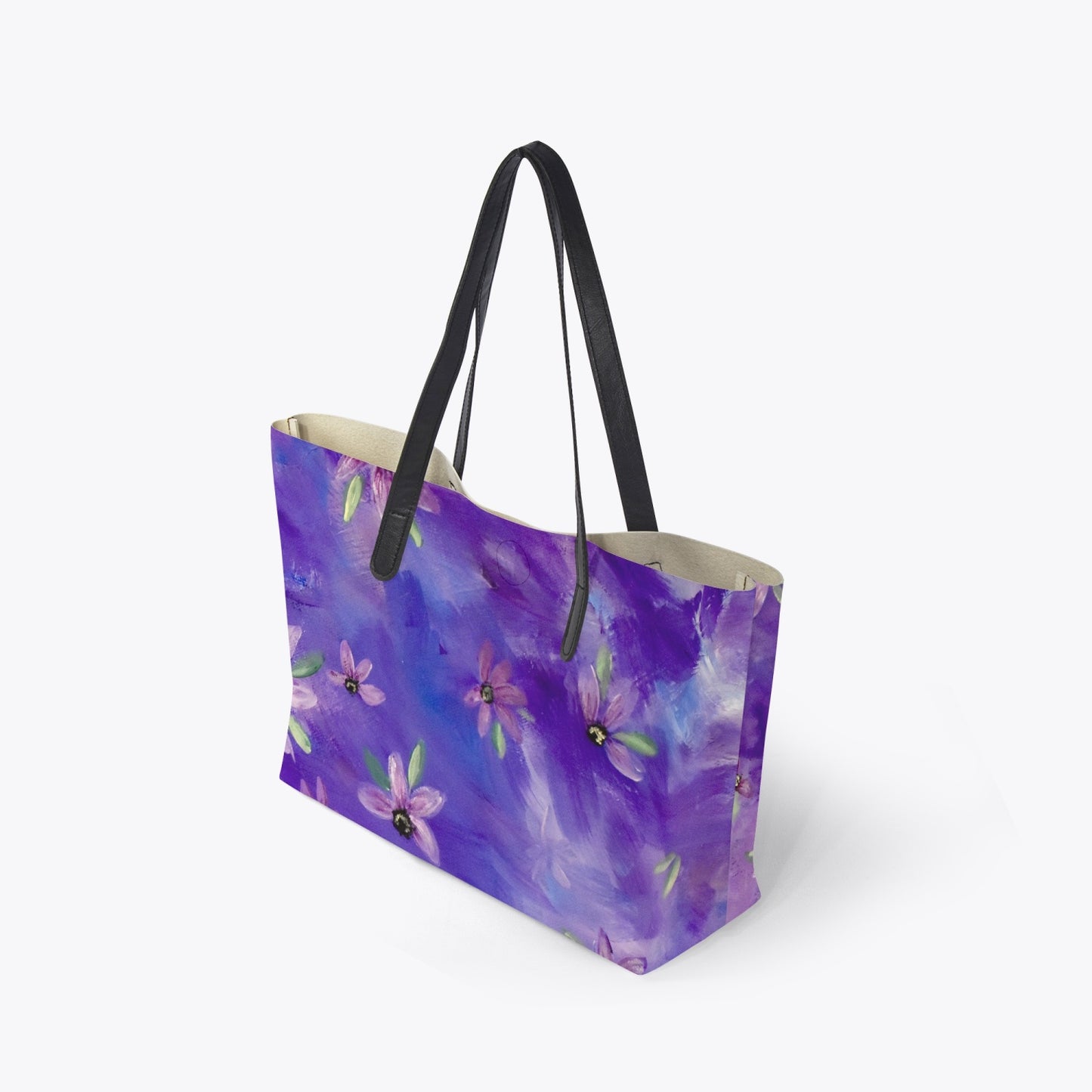 Purple Sunflower Tote Bag With Black Handles