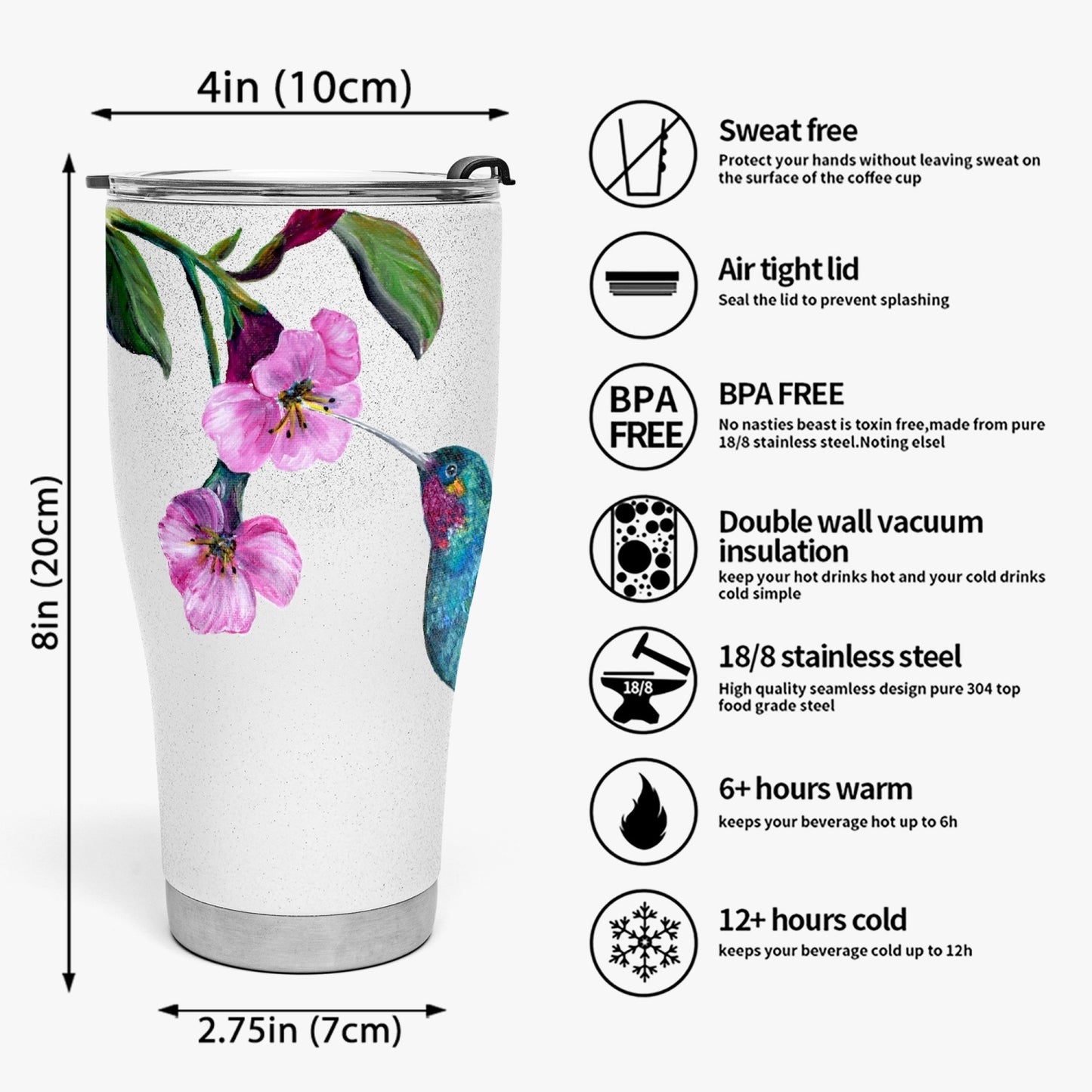 Hummingbird  30oz Curved Shiny Tumbler