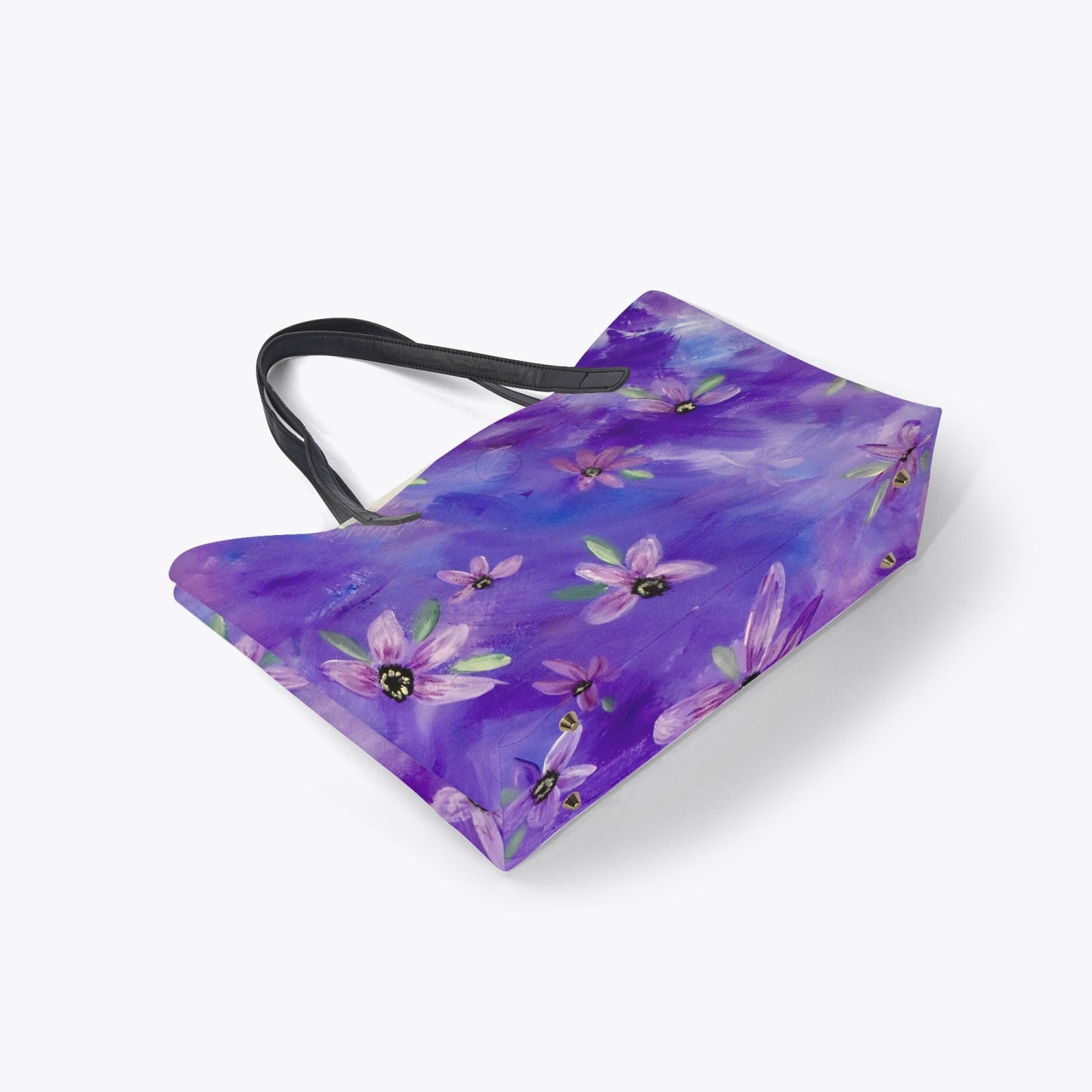 Purple Sunflower Tote Bag With Black Handles