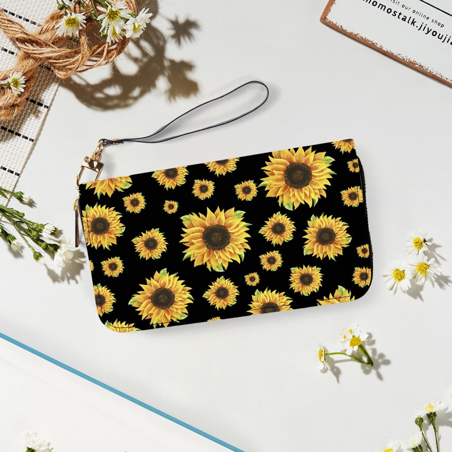 Sunflower PU Leather Strap Zipper Wallet