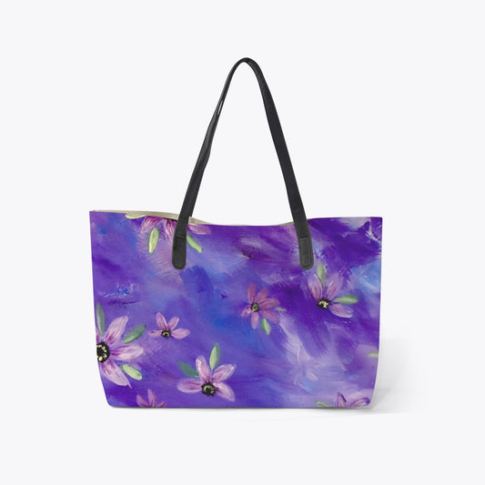 Purple Sunflower Tote Bag With Black Handles