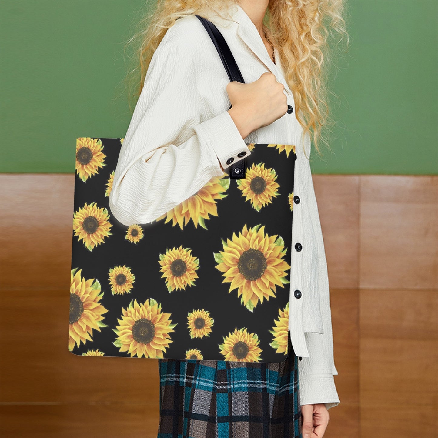 Sunflower Large Regular Leather Tote Bags