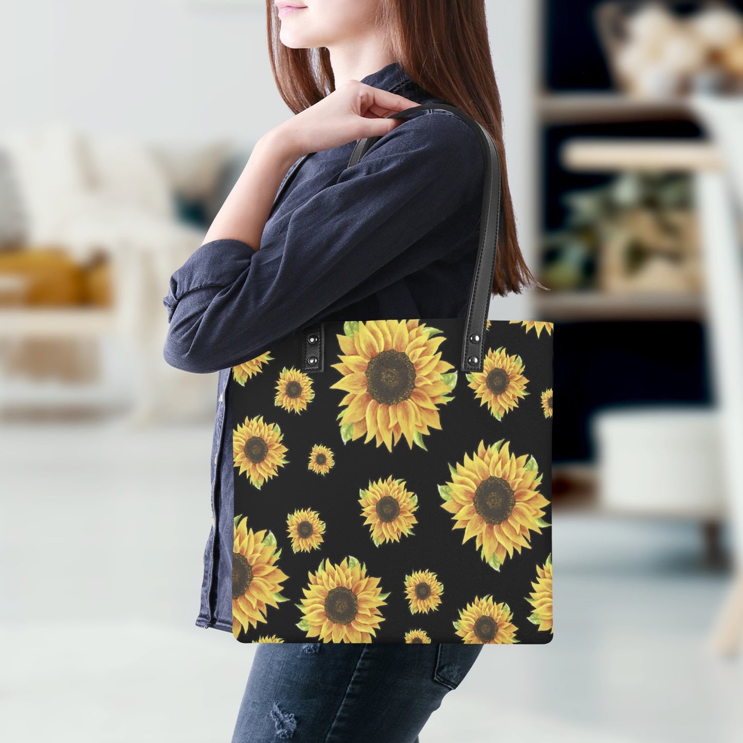 Sunflower Large Regular Leather Tote Bags