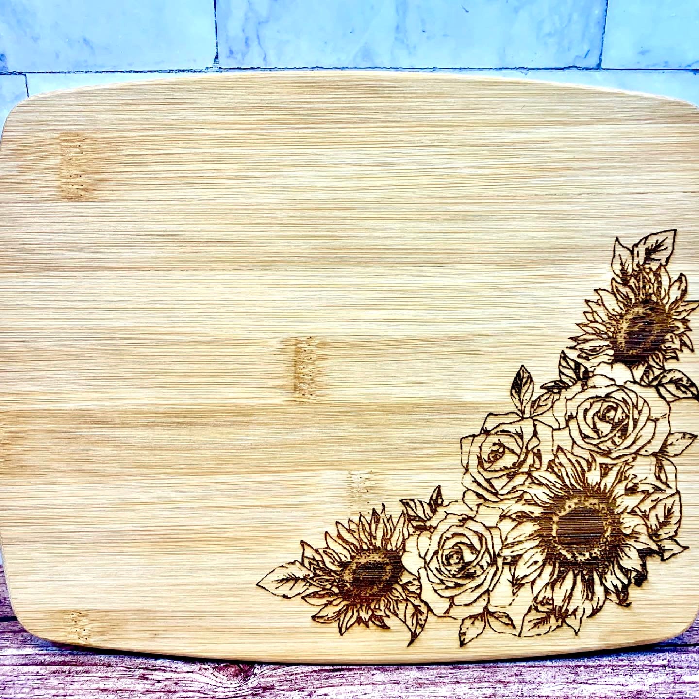 Sunflower & Roses Personalized Wedding Cutting Board