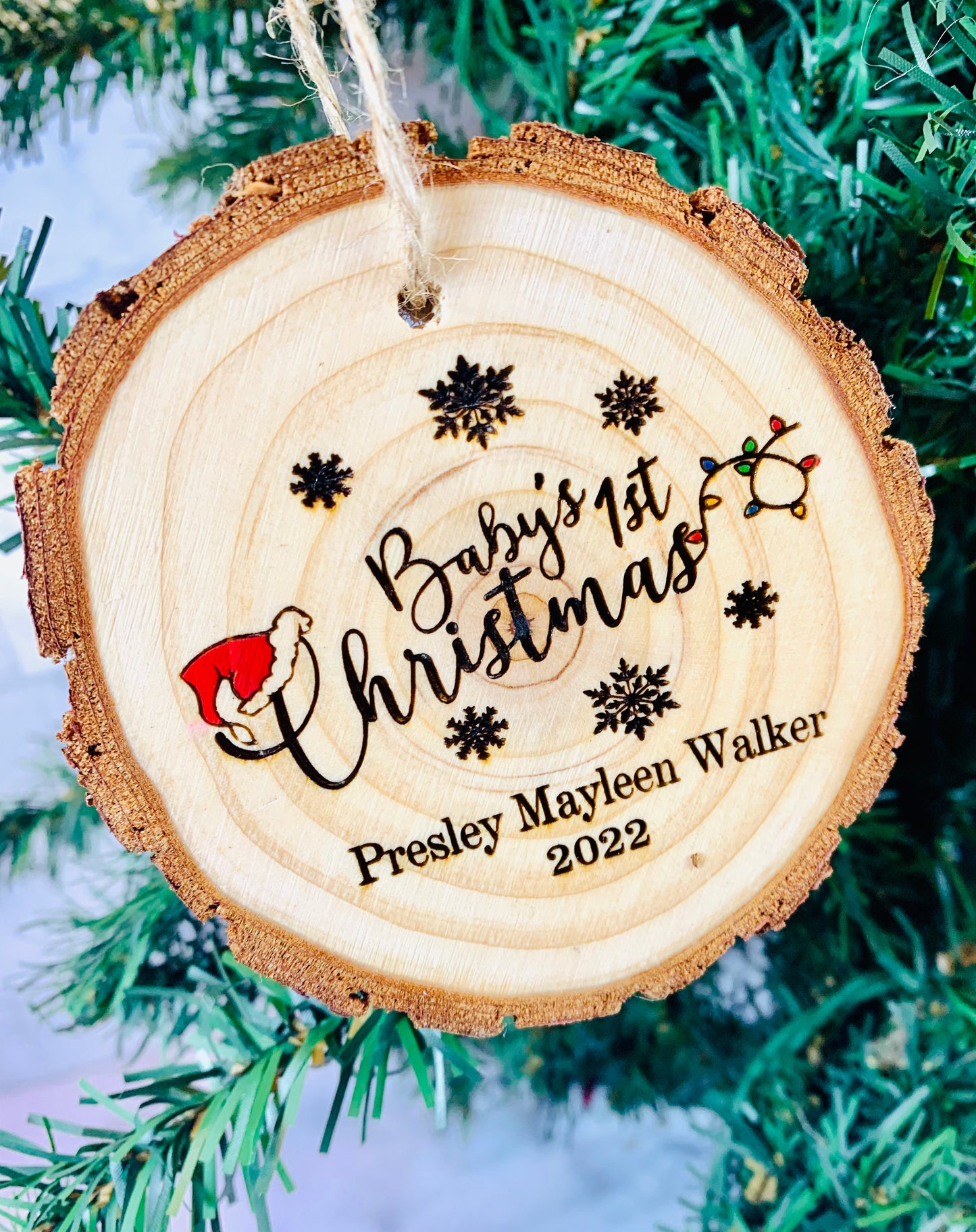 Personalized Baby’s First Christmas Ornament Live Edge
