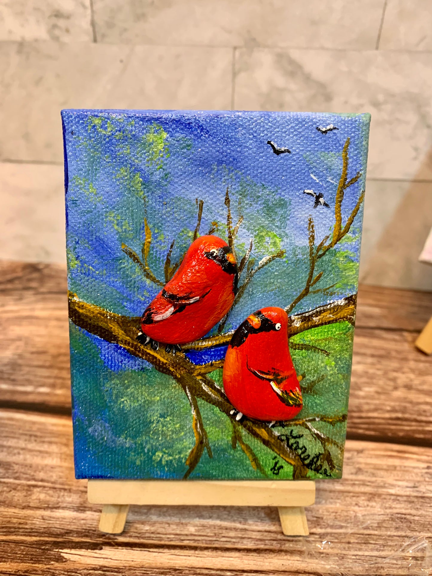 Cardinal Mixed Media Mini Painting - MixMatched Creations