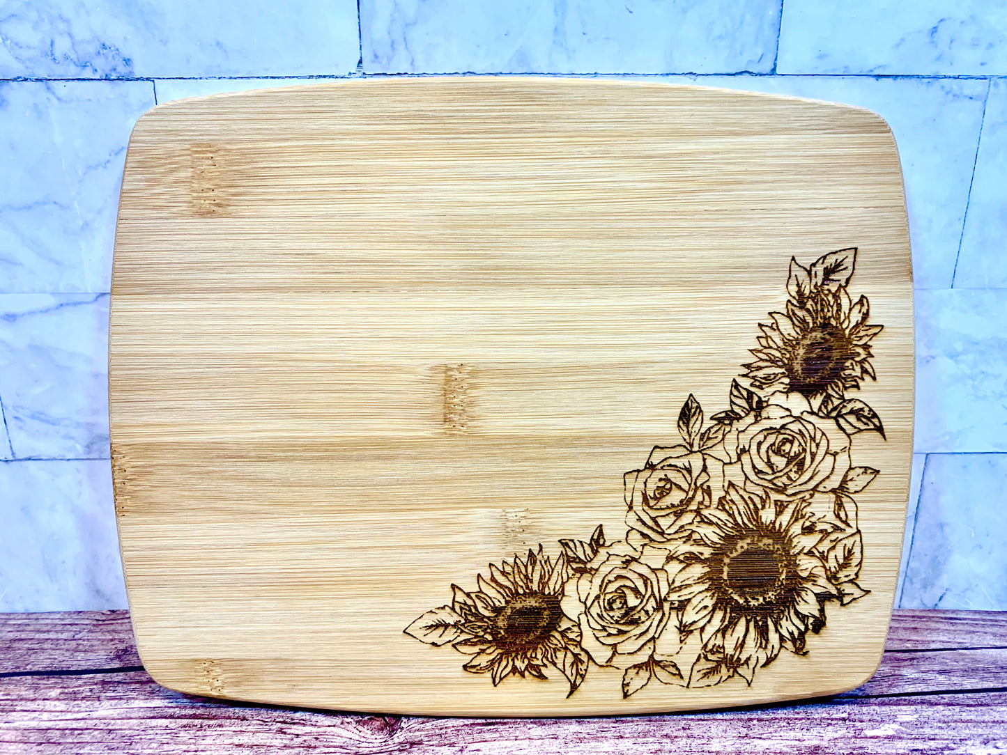 Sunflower & Roses Personalized Wedding Cutting Board