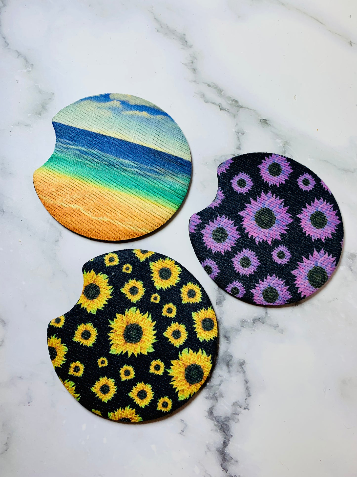 Sunflower And Beach Car Coaster Set of 2