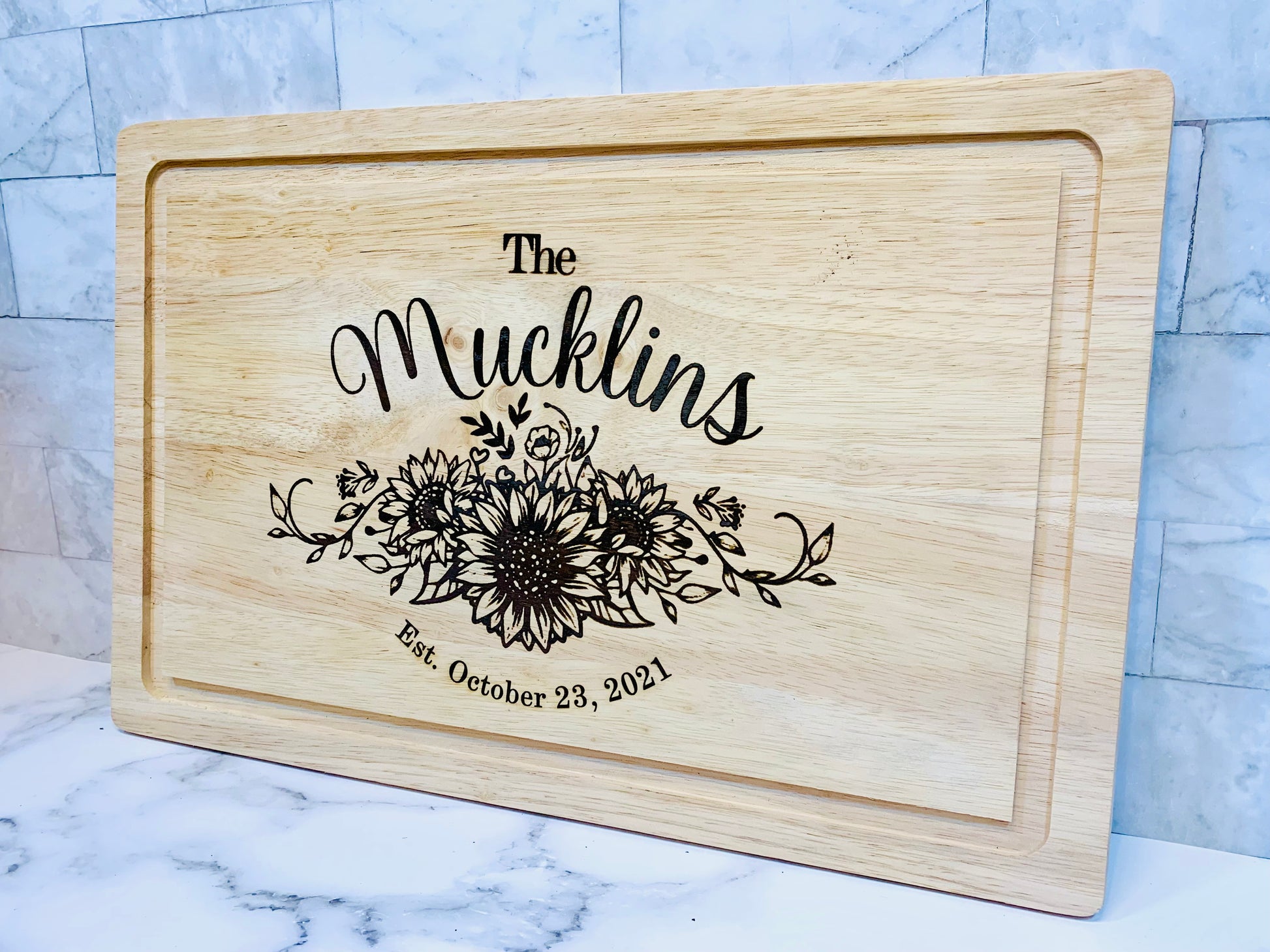 Sunflower Personalized Wedding Cutting Board - MixMatched Creations