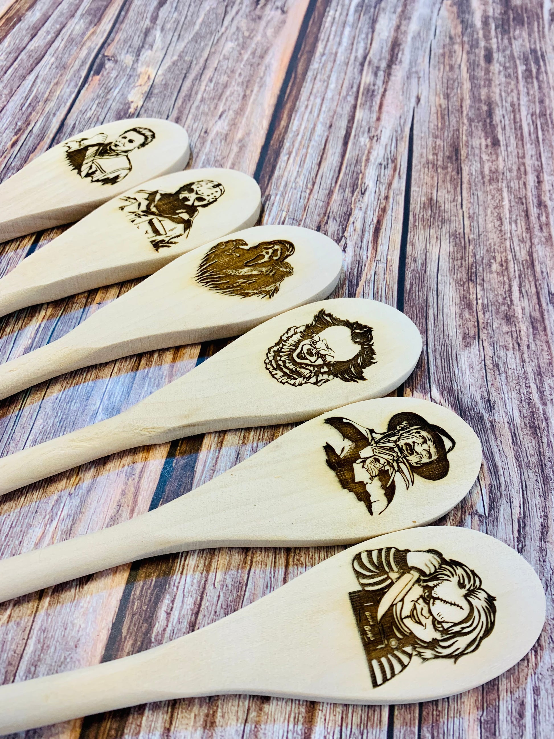 Horror Character Wooden Engraved Spoons - MixMatched Creations