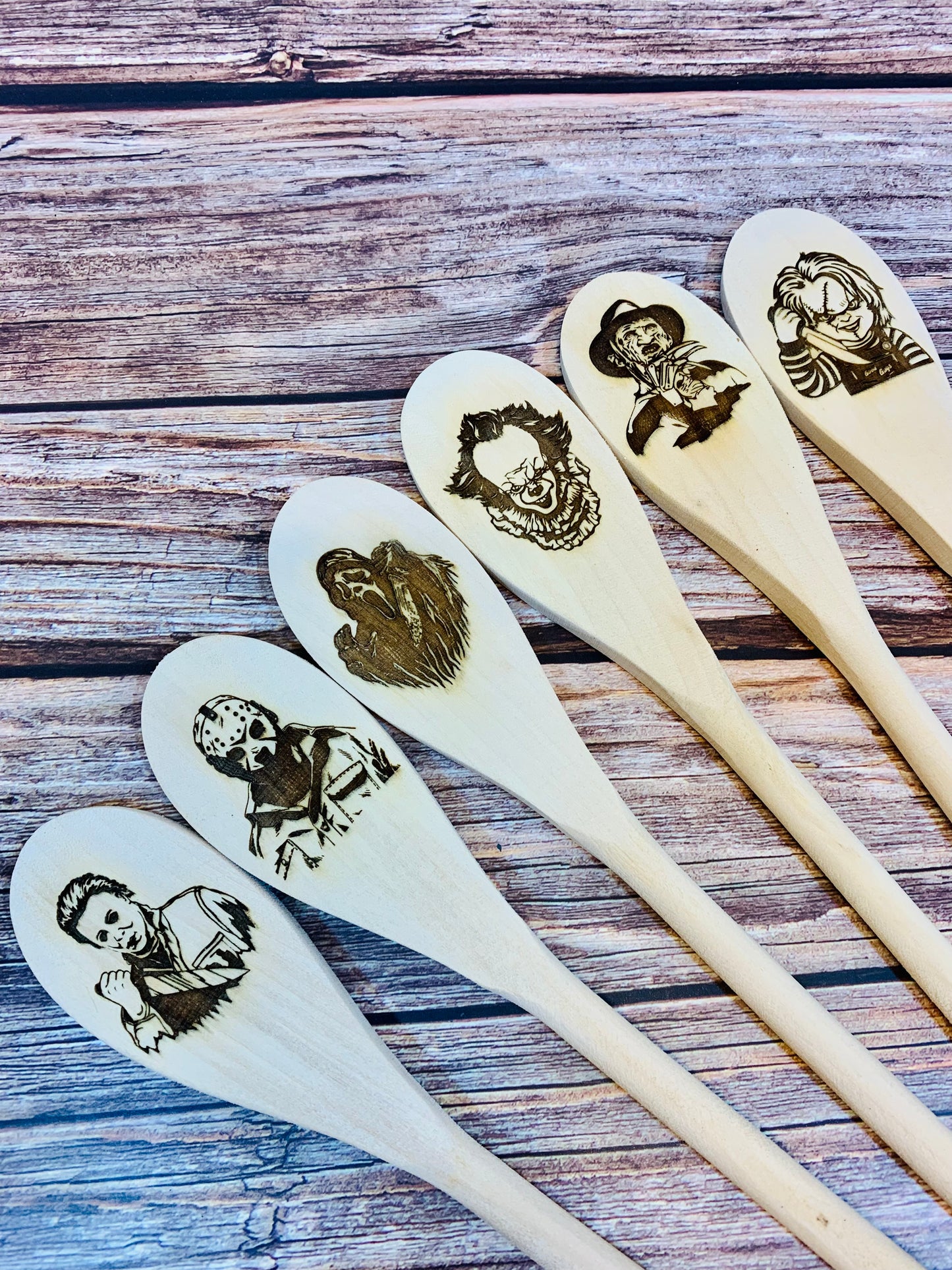 Horror Character Wooden Engraved Spoons - MixMatched Creations