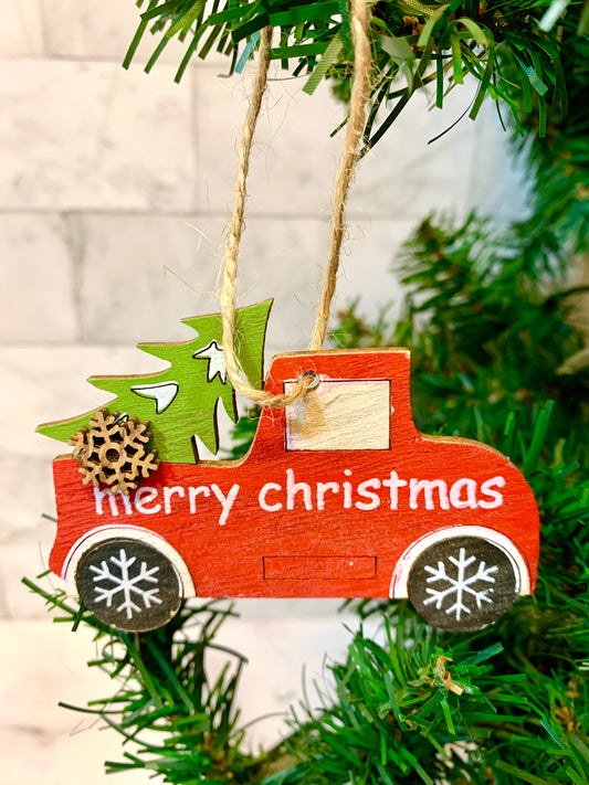 Red Christmas Truck Wooden Christmas Ornament - MixMatched Creations
