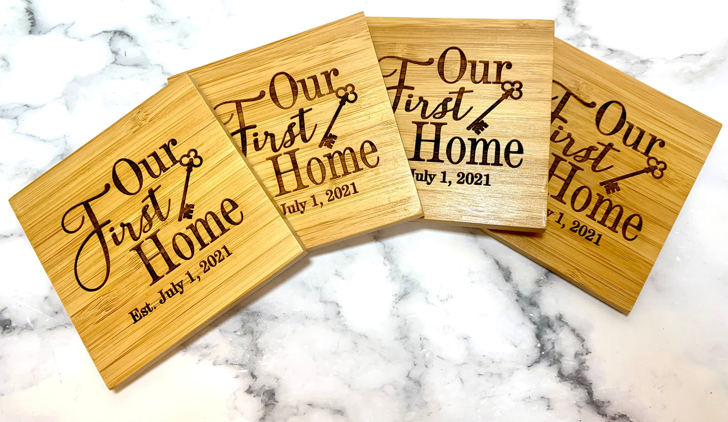 Personalized Our First Home Bamboo Coaster Set - MixMatched Creations