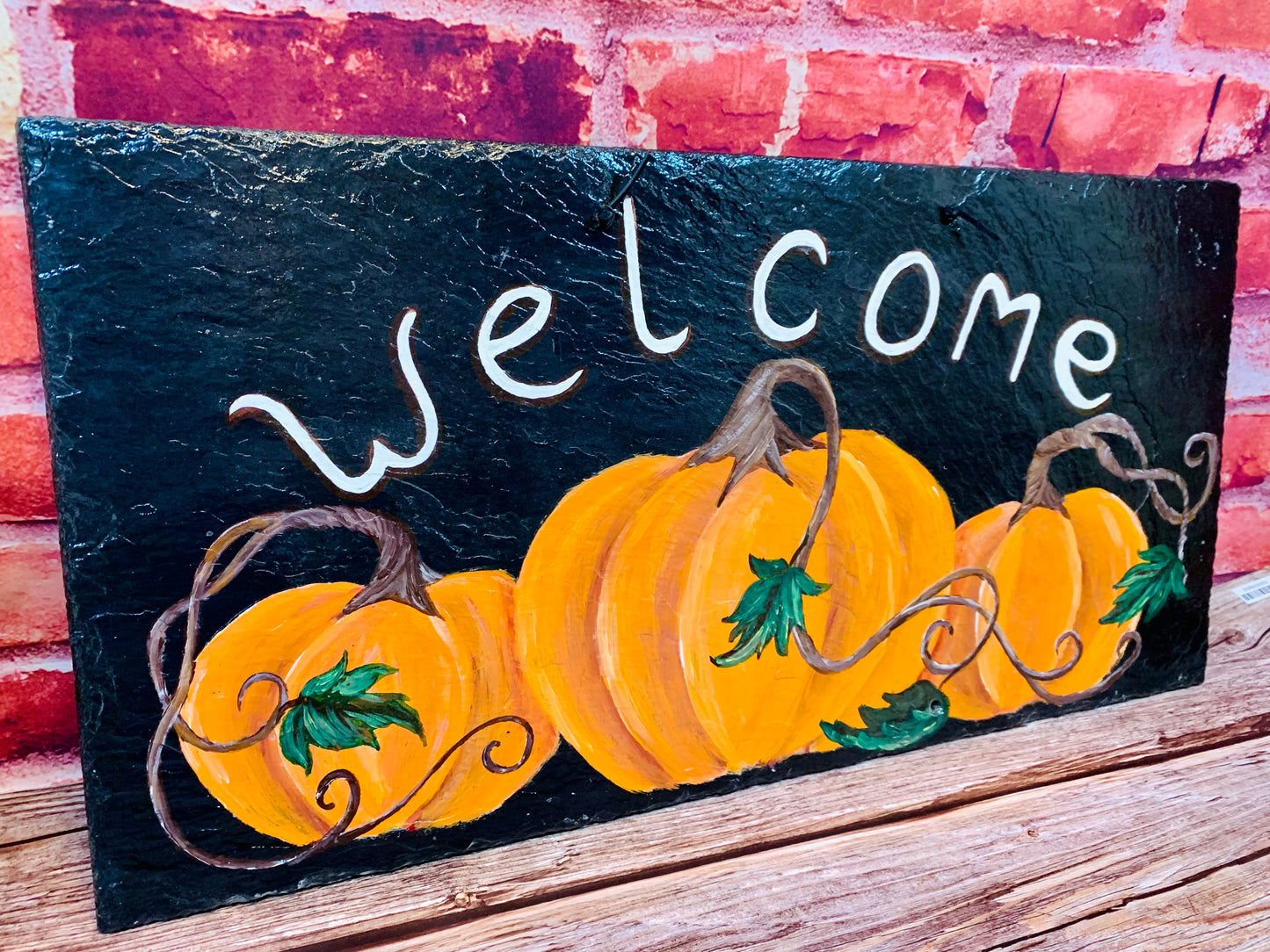 Welcome Pumpkin Hand Painted Slate Clearance - MixMatched Creations