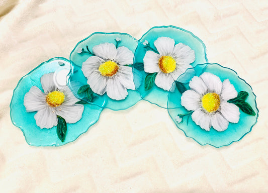 White Flower Coasters/ Set of 4 - MixMatched Creations