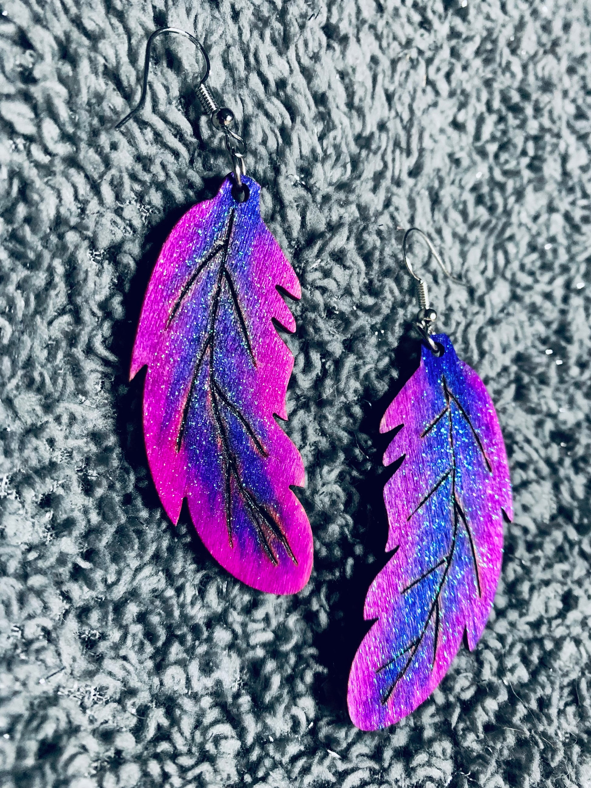 Wood Feather Earrings - MixMatched Creations