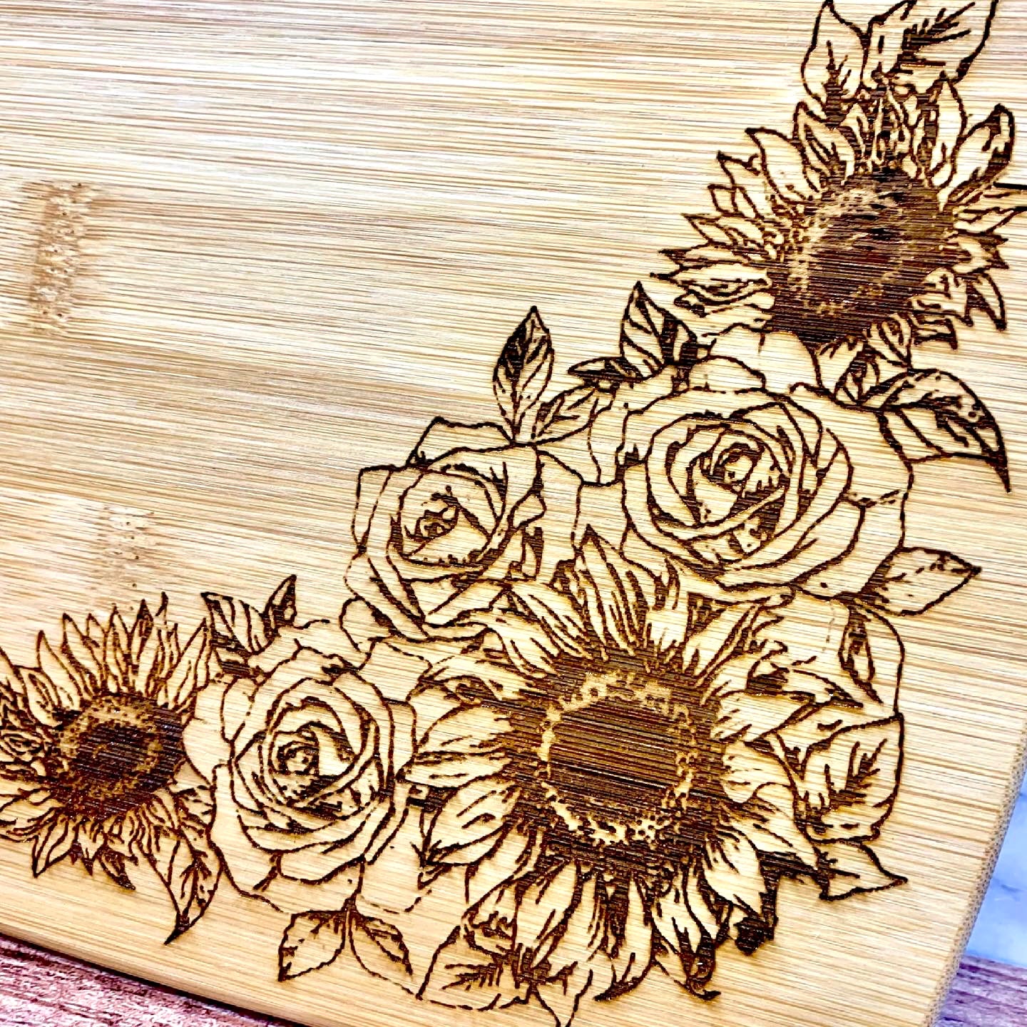 Sunflower & Roses Personalized Wedding Cutting Board