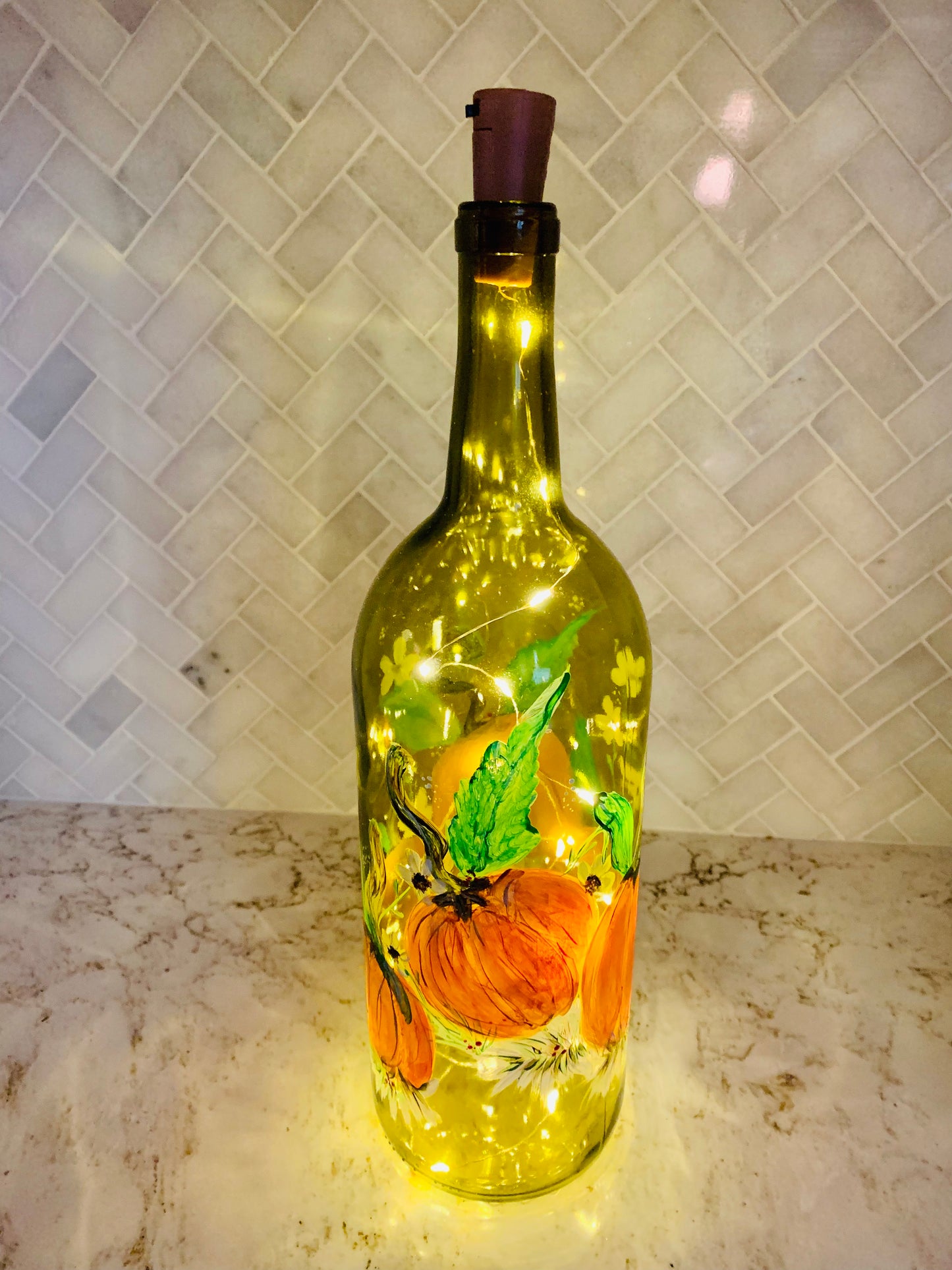 Pumpkin Wine Bottle Hand Painted