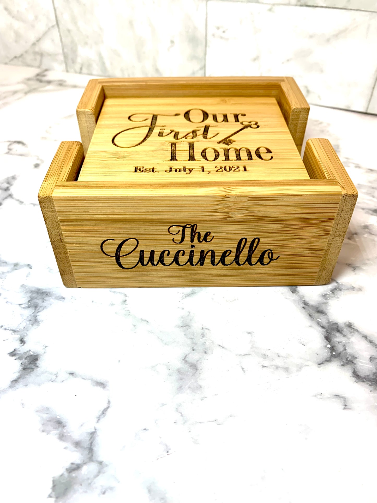 Personalized Our First Home Bamboo Coaster Set - MixMatched Creations