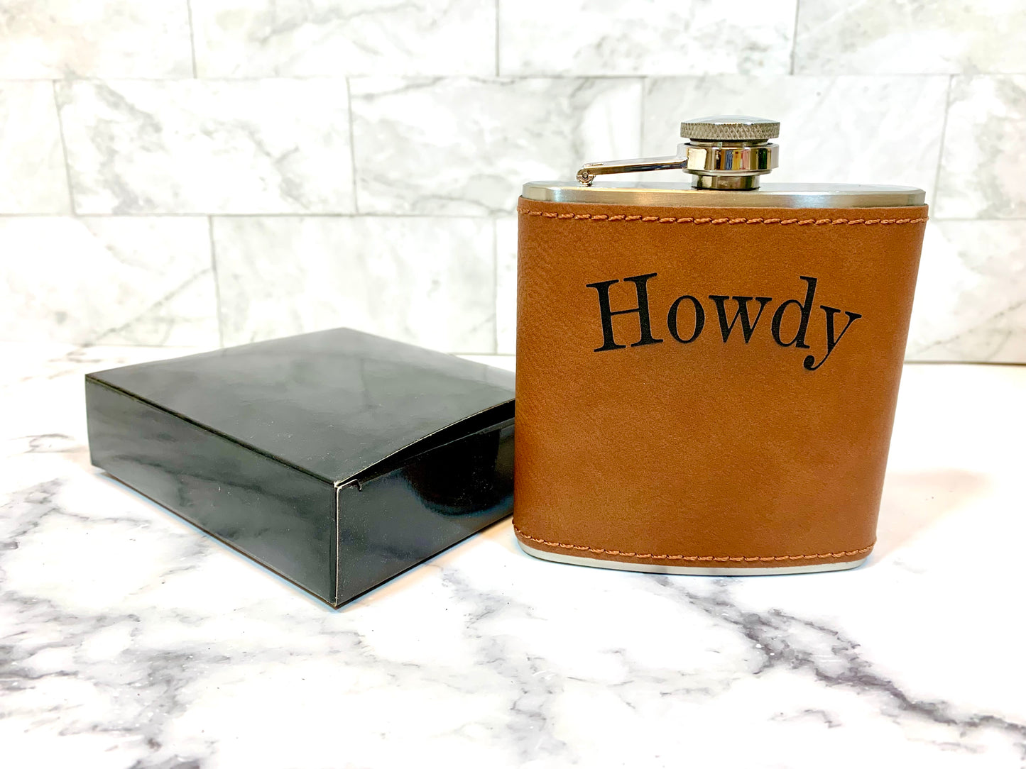 Personalized Faux Leather 6oz Hip Flask - MixMatched Creations